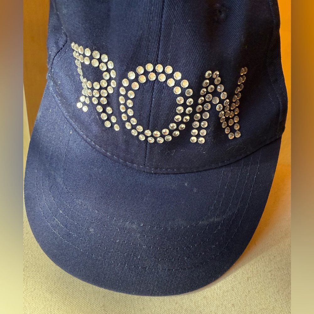 Navy Cap with Rhinestone Letters - Picture 2 of 3